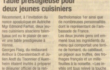 Table préstigieuse pour deux jeunes cuisiniers